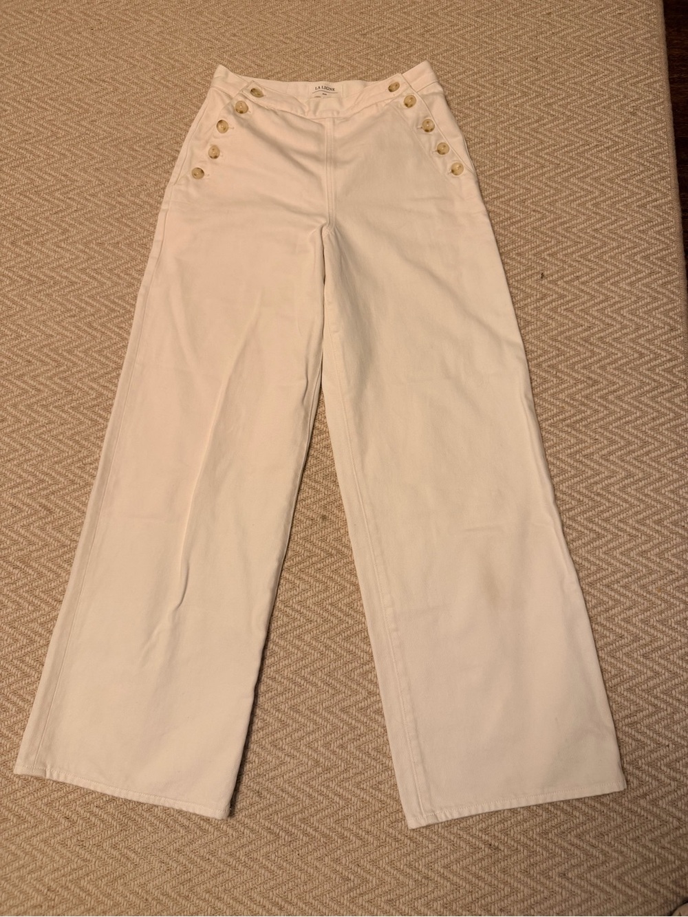 La Ligne Cream Wide-Leg Sailor-Inspired Pants